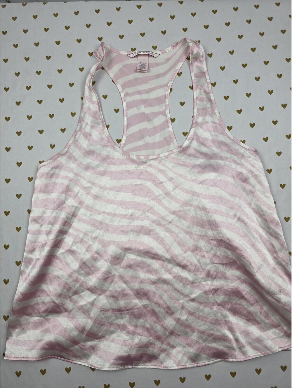 Victorias Secret Satin Silky Zebra Stripe Pink Tank Top Babydoll Muscle Tee XS
